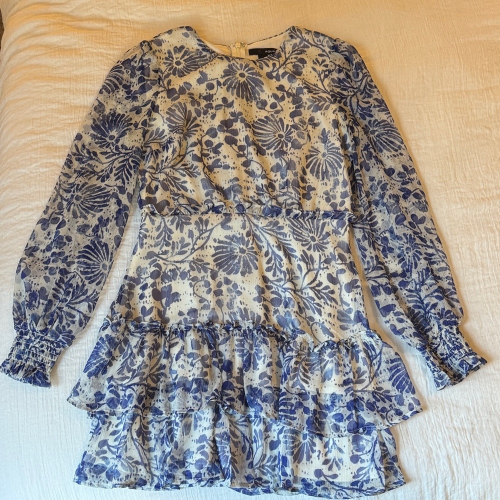 Aqua Floral B Long Sleeve Dress